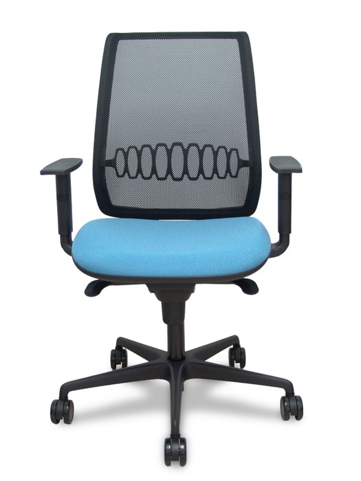 PIQUERAS Y CRESPO Silla Alares sincro con respaldo de malla negra y asiento azul cielo