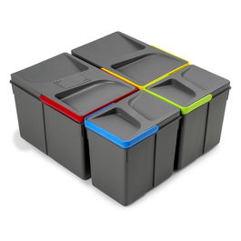 Emuca Contenedores para cajón de cocina Recycle con tapa anti olores, Altura 216mm, 2x12litros, 2x6litros, Plástico gris antracita