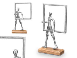 Giftdecor Soporte Decoración Hombre Marco Plateado Metal Aluminio Madera Mango 19x29x7cm (Set de 6)