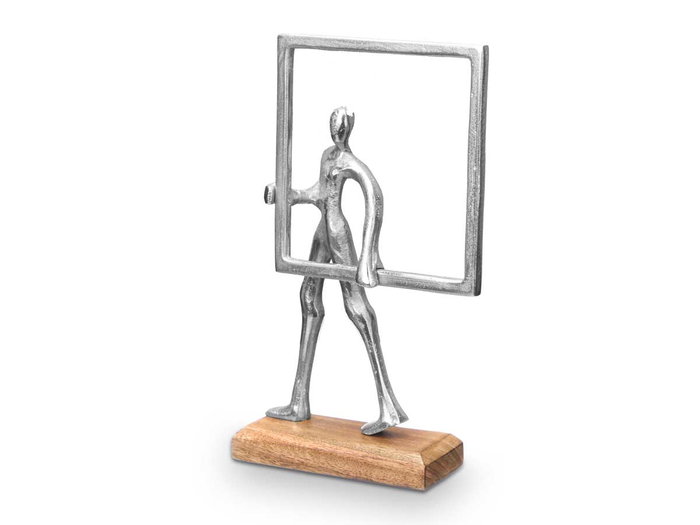 Giftdecor Soporte Decoración Hombre Marco Plateado Metal Aluminio Madera Mango 19x29x7cm (Set de 6)