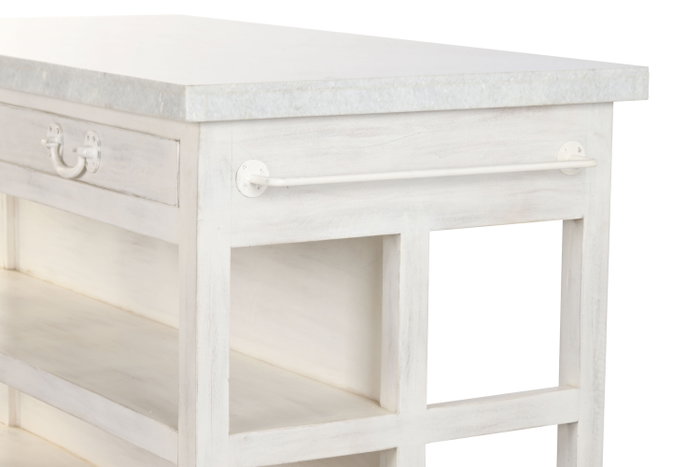 DKD Home Decor Isla de Cocina de Madera y Mármol Blanca