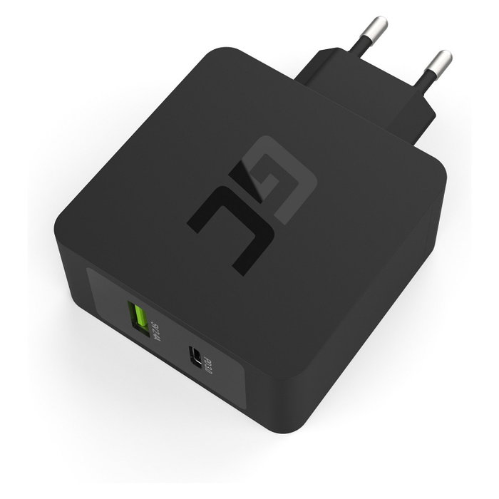 Green Cell CHAR10 Cargador de 45W con 2 Puertos USB-C/USB 3.0 y Cable USB-C de 2m, Negro