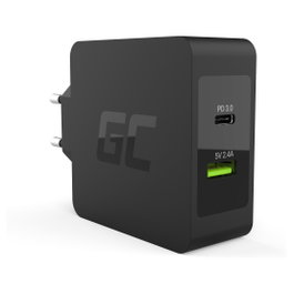 Green Cell CHAR10 Cargador de 45W con 2 Puertos USB-C/USB 3.0 y Cable USB-C de 2m, Negro