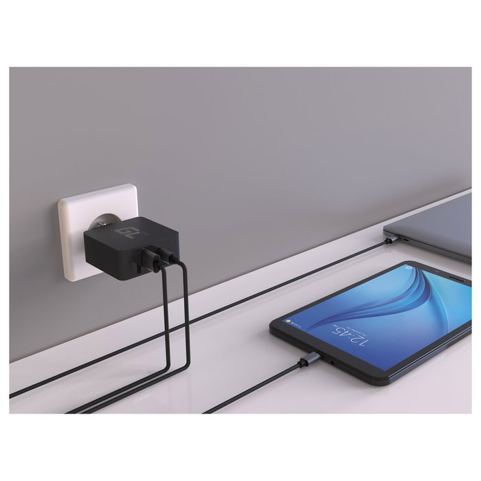Green Cell CHAR10 Cargador de 45W con 2 Puertos USB-C/USB 3.0 y Cable USB-C de 2m, Negro