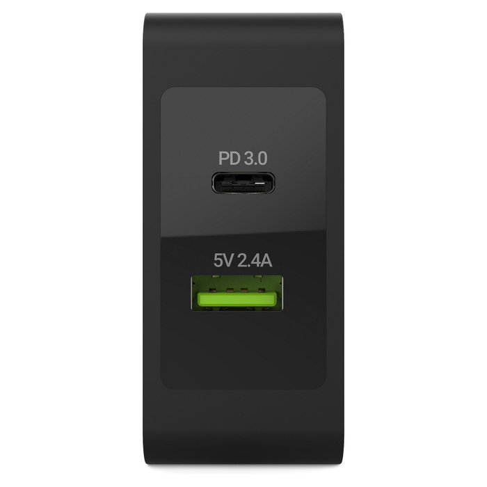 Green Cell CHAR10 Cargador de 45W con 2 Puertos USB-C/USB 3.0 y Cable USB-C de 2m, Negro