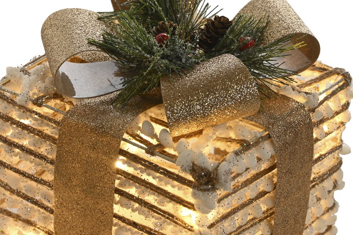 DKD Home Decor Set de Regalo 3 LED Ratán Blanco 25x25x25 cm