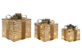 DKD Home Decor Set de Regalo 3 LED Ratán Blanco 25x25x25 cm