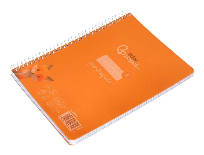 Liderpapel Cuaderno espiral Pautaguía A5, Tapa Plástico, 80 Hojas 90gr, Cuadro Pautado 3mm, Color Naranja