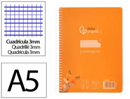 Liderpapel Cuaderno espiral Pautaguía A5, Tapa Plástico, 80 Hojas 90gr, Cuadro Pautado 3mm, Color Naranja