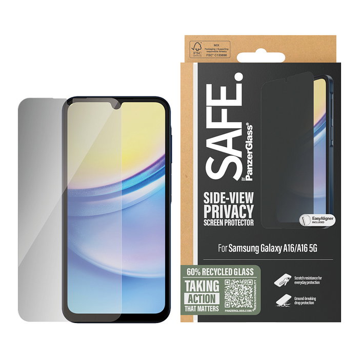 PanzerGlass SAFE. by Protector de Pantalla de Privacidad de 2 Vías para Samsung Galaxy A16 y A16 5G Ultra-Wide Fit