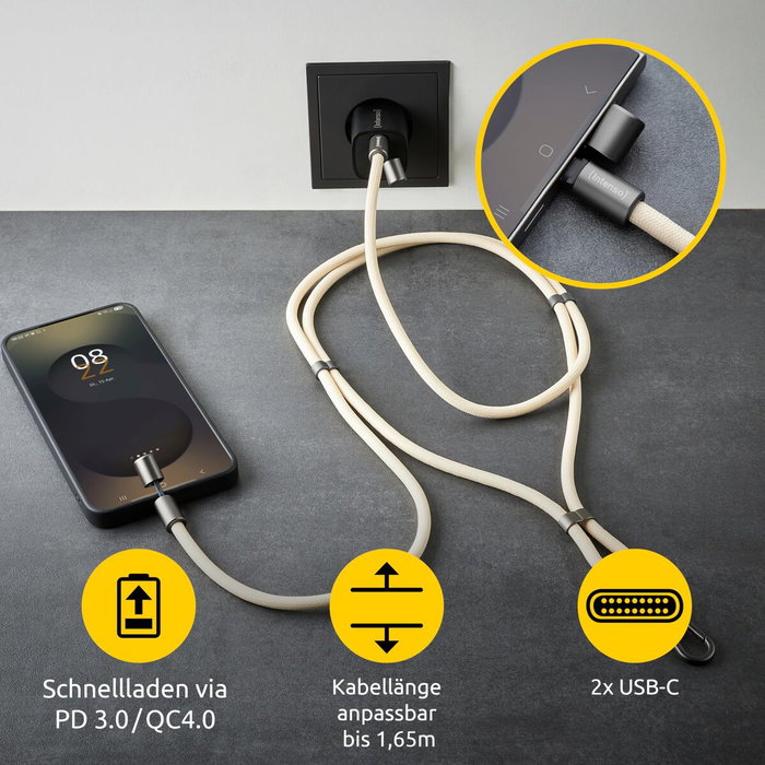 Intenso Cable USB-C a USB-C Lanyard 1,65m Beige 7991001