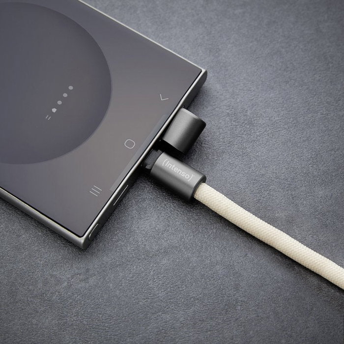 Intenso Cable USB-C a USB-C 2-en-1 Collar de Carga Rápida 60W PD 3.0 QC 4.0 Largo 1.65m Color Beige con Lanyard y Soporte 7991001