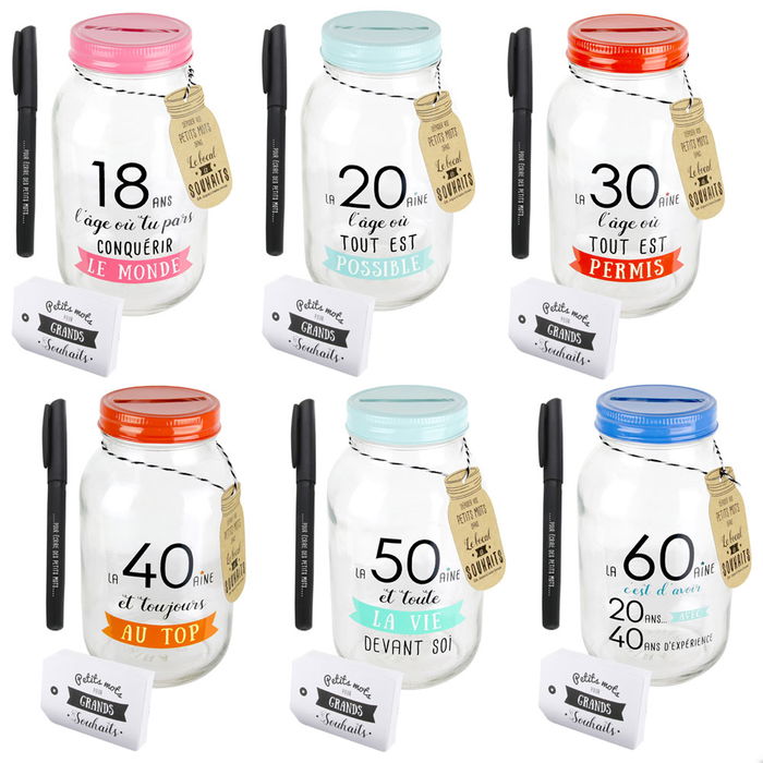 Dites-le avec des Mots Tarro Deseos Cumpleaños Hucha 18, 20, 30, 40, 50, 60 Años Regalo Original Dites-le avec des Mots Tarro Deseos Cumpleaños Hucha 18, 20, 30, 40, 50, 60 Años Regalo Original