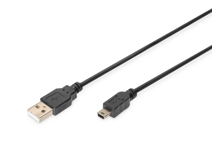 Digitus AK-300130-018-S Cable USB 2.0 A a Mini USB B (5 Patillas), 1.8 Metros, 480 Mbps, Negro, para Smartphone, MP3, Disco Duro