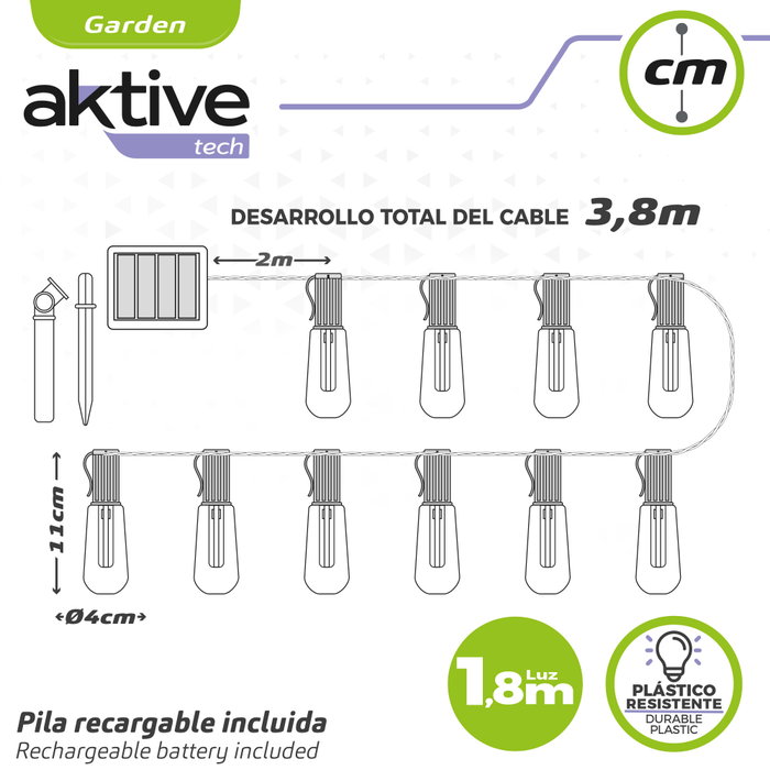 AKTIVE Guirnalda Solar de 2m con 10 Luces
