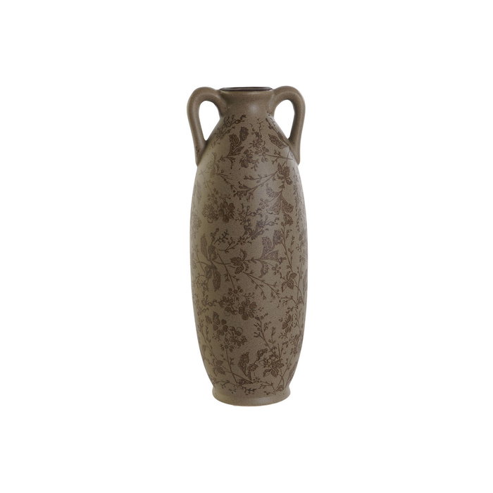 DKD Home Decor Jarrón de Gres con Diseño de Hojas Mate Marrón y Verde