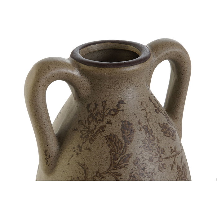DKD Home Decor Jarrón de Gres con Diseño de Hojas Mate Marrón y Verde