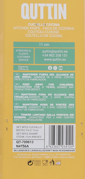 Quttin Set 6 Piezas Cuchillos Bistec Filo 11 cm (12 Cajas)