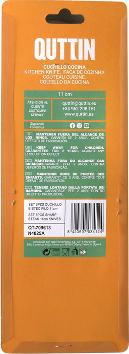 Quttin Set 6 Piezas Cuchillos Bistec Filo 11 cm (12 Cajas)
