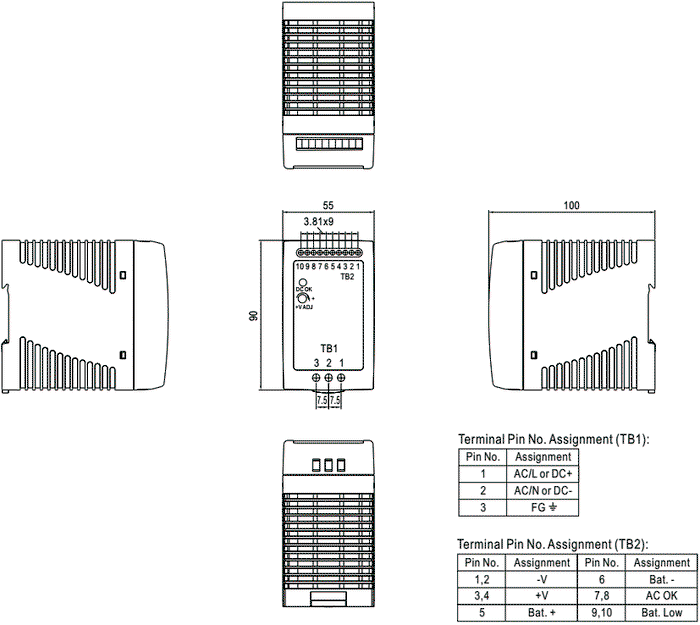 MEAN WELL DRC-100B Fuente de alimentación buffer de 96,6W 27,6VDC