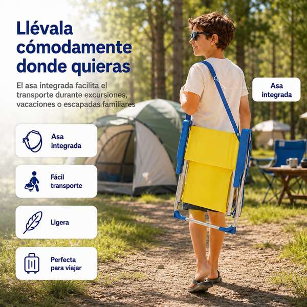 JugaToys Silla de playa de aluminio fija amarillo neón con asas