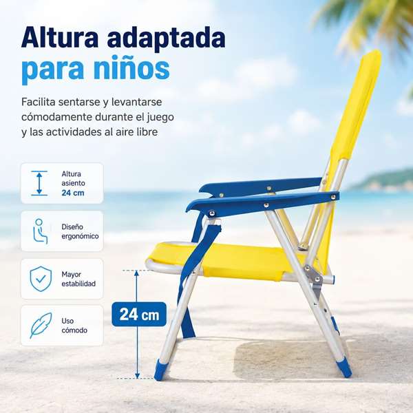 JugaToys Silla de playa de aluminio fija amarillo neón con asas