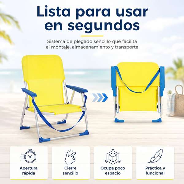 JugaToys Silla de playa de aluminio fija amarillo neón con asas