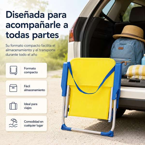 JugaToys Silla de playa de aluminio fija amarillo neón con asas