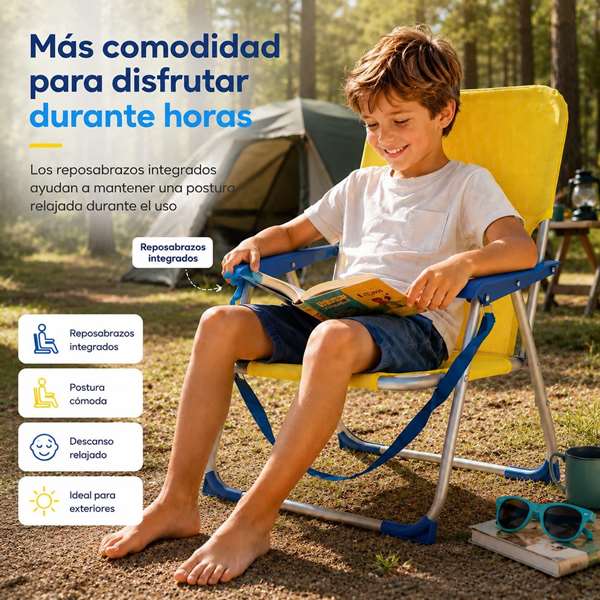 JugaToys Silla de playa de aluminio fija amarillo neón con asas