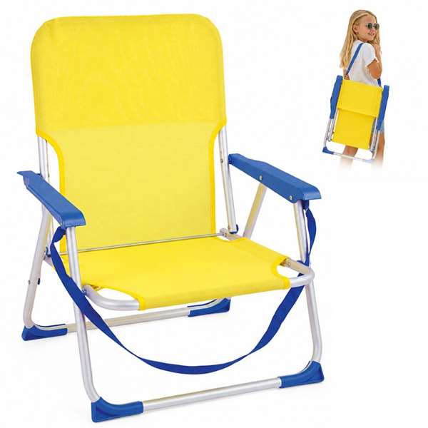 JugaToys Silla de playa de aluminio fija amarillo neón con asas