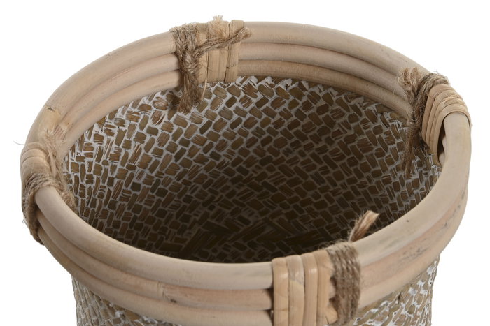 DKD Home Decor Cesta Balines Ratan y Paja Natural 20 x 24 x 20 cm Set de 2