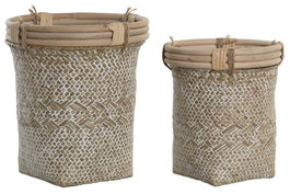 DKD Home Decor Set de 2 Cestas de Ratán y Paja Decapé Natural