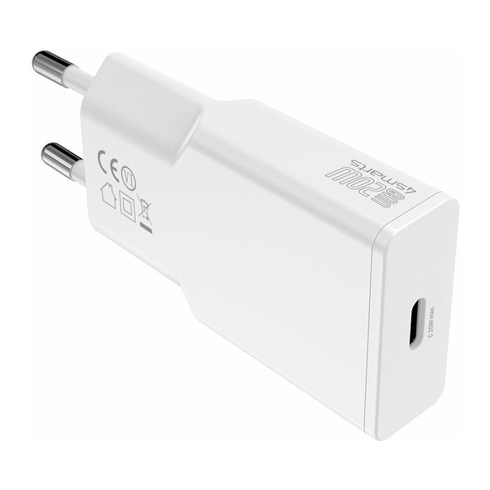 4smarts Ladegert PDPlug Slim Cargador GaN 20W USB-C con Cable 1.5 m Blanco - Carga Rápida Quick Charge