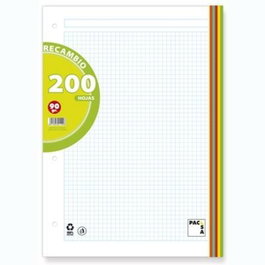 Pacsa Recambio 200H A4 90gr 5x5 + Greca 4 Taladros 5 Bandas Colores Surtidos