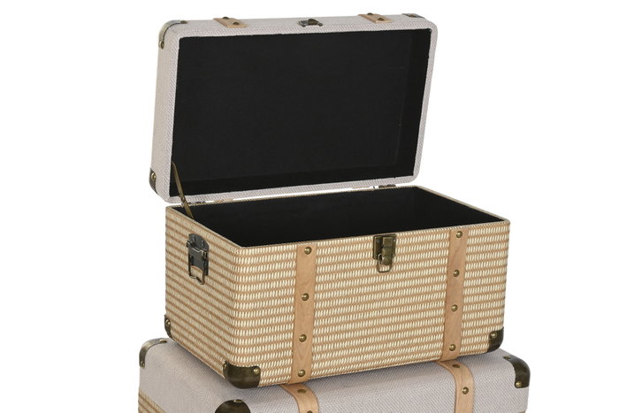 DKD Home Decor Baúl Tradicional Natural 54 x 35.5 x 35 cm Set 3 Piezas Poliéster Madera