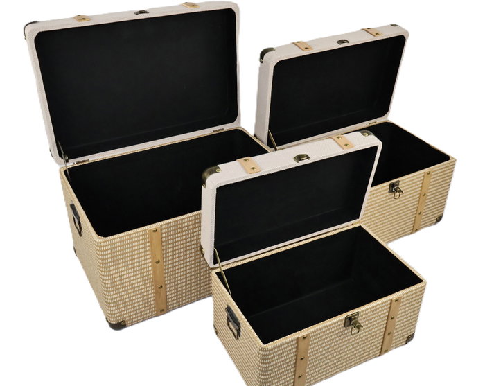DKD Home Decor Baúl Tradicional Natural 54 x 35.5 x 35 cm Set 3 Piezas Poliéster Madera