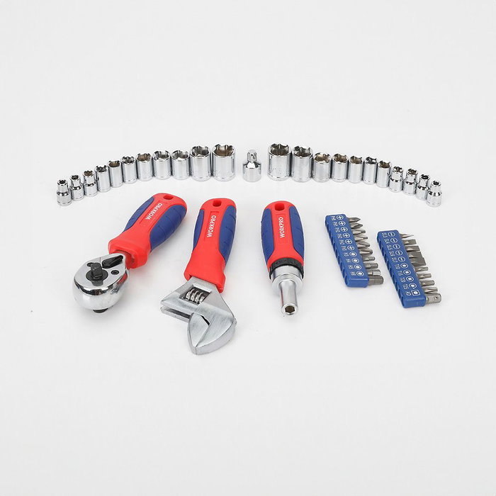Workpro Conjunto de Herramientas Cortas 46 Piezas Acero Carbono Vasos Métricos SAE Estuche Plástico