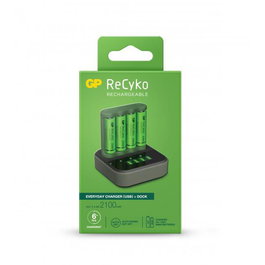 GP ReCyko E421 Cargador Compacto para 4 Pilas AA/AAA NiMH 2100mAh con Base D451 y Pantalla LCD - Alimentación USB