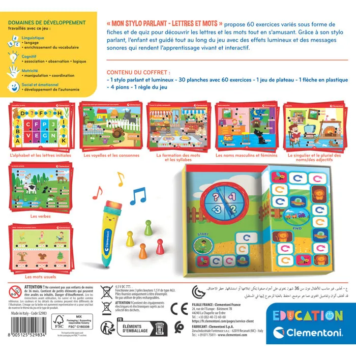 Clementoni CLE8005125529834 Mi bolígrafo parlante - Letras y palabras con 60 actividades educativas para niños