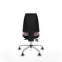 Silla de oficina Elche con mecanismo Asincro tapizada con Tela color Rosa. Equipada con Base cromada, Sin brazos y Ruedas 65 mm parqué
