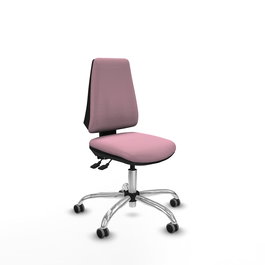 Silla de oficina Elche con mecanismo Asincro tapizada con Tela color Rosa. Equipada con Base cromada, Sin brazos y Ruedas 65 mm parqué