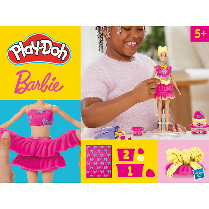 Play-Doh Set Barbie Volantes y Lazos G1361 - Juego de Manualidades para Vestir Muñecas con Plastilina y Moldes para Niños +5 Años