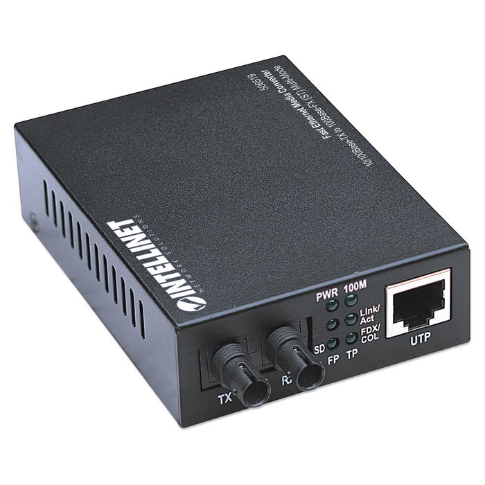 Intellinet 506519 Medienkonverter Fast Ethernet Multimode (ST) 2 km - Conversor Fibra Óptica a Ethernet LAN 10/100 Mbps Negro