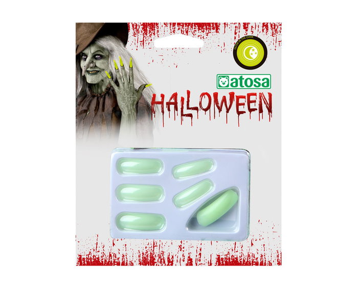 Atosa Uñas Postizas Halloween Adulto Verde Fluorescente Neon que Brillan en la Oscuridad Atosa Uñas Postizas Halloween Adulto Verde Fluorescente Neon que Brillan en la Oscuridad