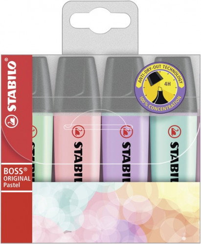 Stabilo BOSS ORIGINAL Marcadores Fluorescentes Pastel, Pack de 4 unidades