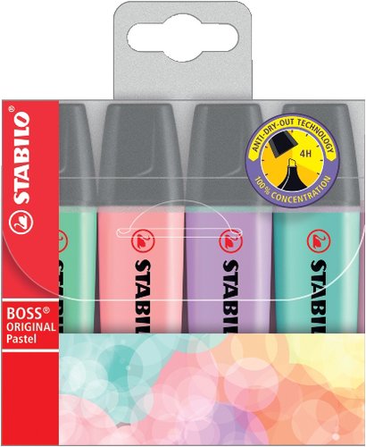 Stabilo BOSS ORIGINAL Marcadores Fluorescentes Pastel, Pack de 4 unidades