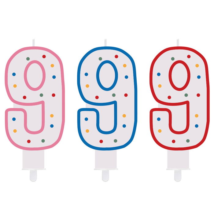 Party Time Vela Aniversario Número 9 con Pincho para Tarta, Decorada, 14 cm