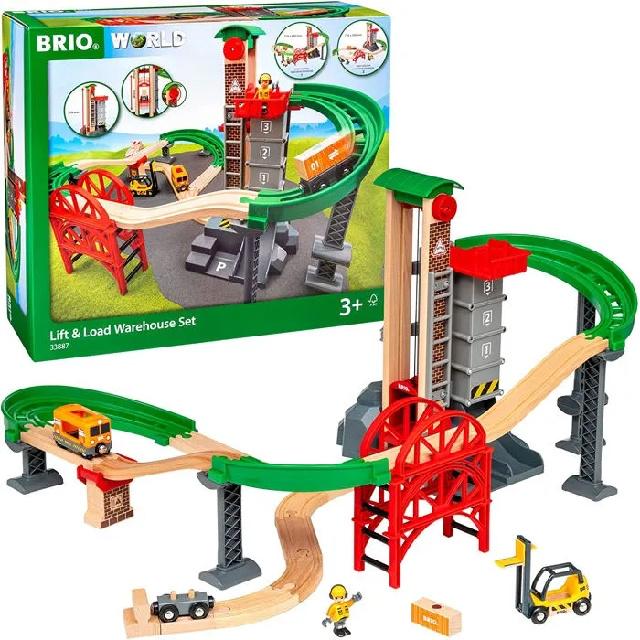 Brio World 33887 Plataforma Multimodal Grand Circuit - Circuito de Trenes de Madera - Caja 32 Piezas - A Partir de 3 Años