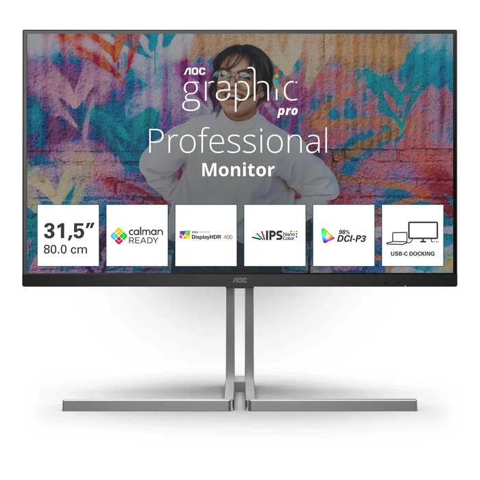 AOC U32U3CV Monitor 80 cm (31.5") 4K UHD 3840x2160 IPS LCD Negro, Panel Nano IPS, USB-C 96W, VESA DisplayHDR 400, 98% DCI-P3, Calman Ready, 60Hz, Altavoces, KVM AOC U32U3CV Monitor 80 cm (31.5") 4K UHD 3840x2160 IPS LCD Negro, Panel Nano IPS, USB-C 96W, VESA DisplayHDR 400, 98% DCI-P3, Calman Ready, 60Hz, Altavoces, KVM
