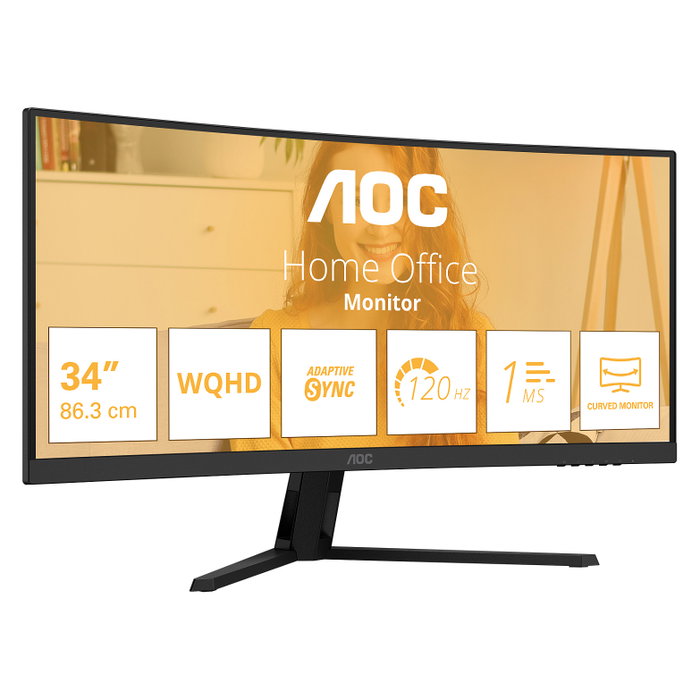 AOC Basic-Line CU34B3E B3 Series Monitor Curvo 34" 3440x1440 WQHD 120Hz VA 300cd/m² HDR10 1ms HDMI DisplayPort
